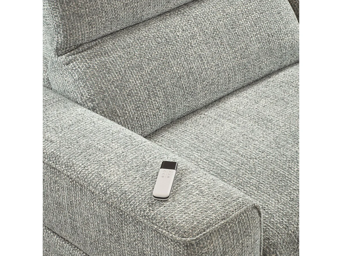 Canapé 3 places assises coulissantes électriques en tissu bouclé bleu-gris - HAVANA