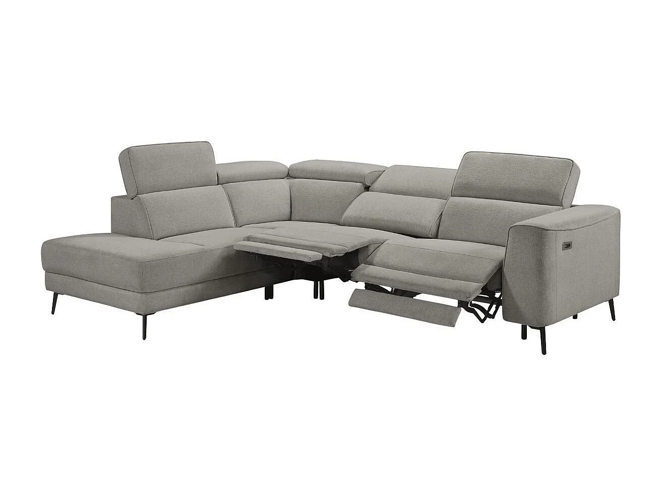 Canapé d'angle gauche avec 2 places relax électrique tissu gris - BAMAKO