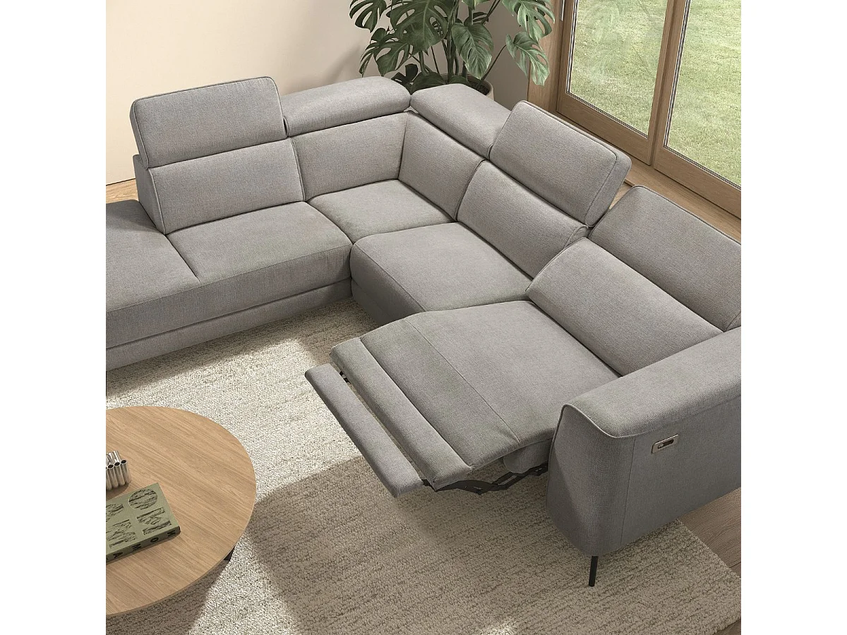 Canapé d'angle gauche avec 2 places relax électrique tissu gris - BAMAKO