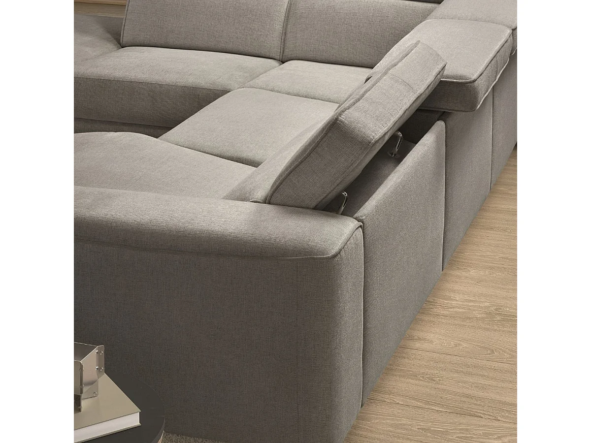 Canapé d'angle gauche avec 2 places relax électrique tissu gris - BAMAKO