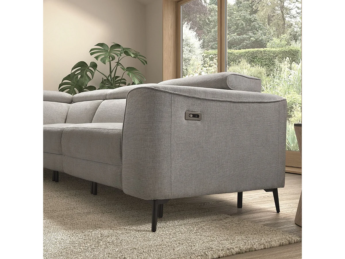 Canapé d'angle gauche avec 2 places relax électrique tissu gris - BAMAKO