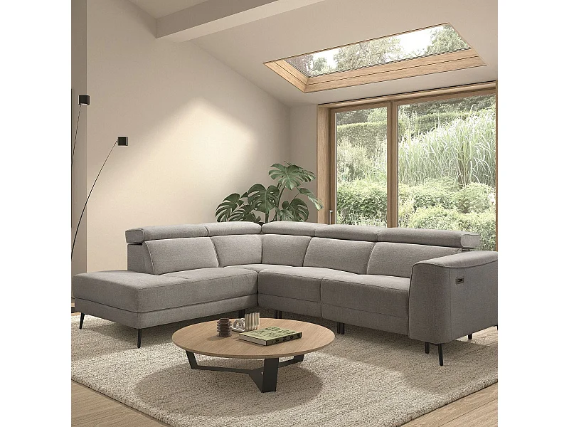 Canapé d'angle gauche avec 2 places relax électrique tissu gris - BAMAKO