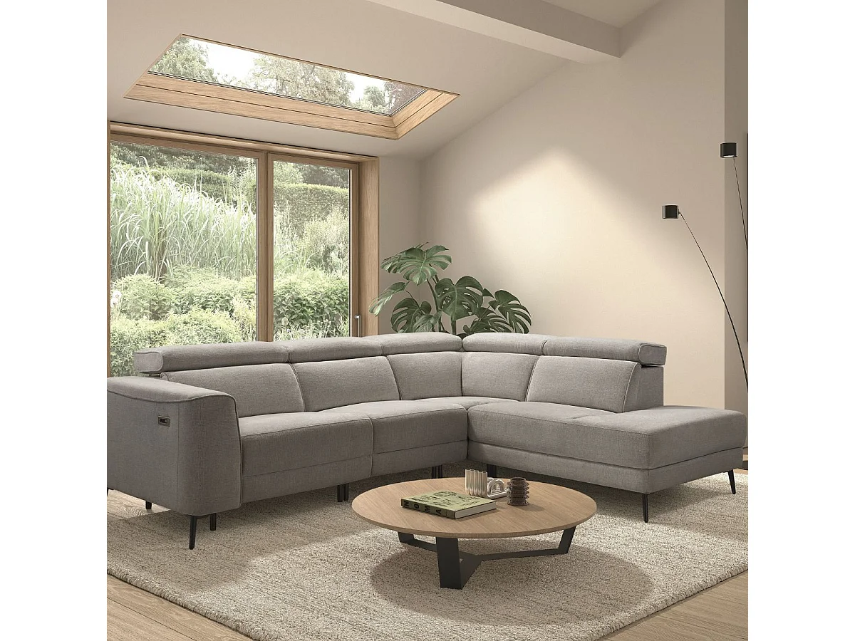 Canapé d'angle droit avec 2 places relax électrique tissu gris - BAMAKO