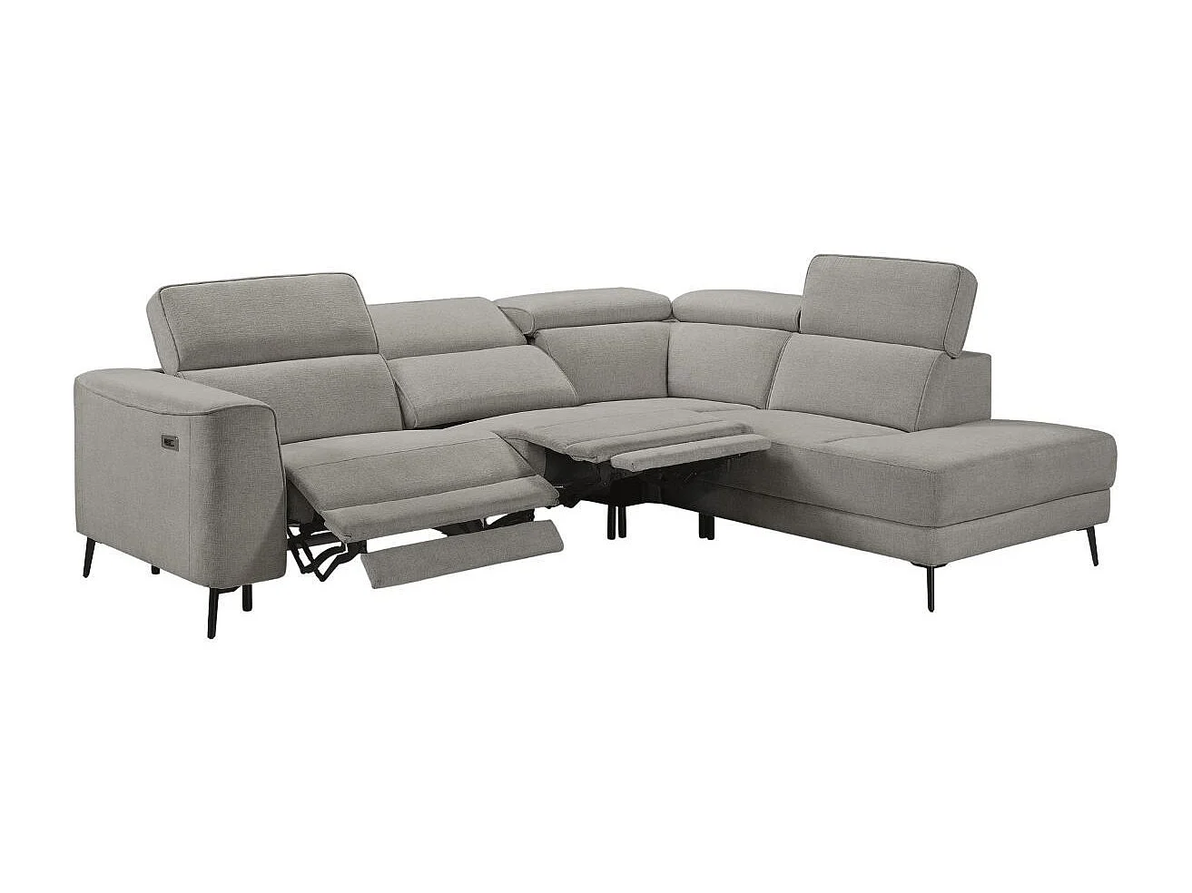 Canapé d'angle droit avec 2 places relax électrique tissu gris - BAMAKO