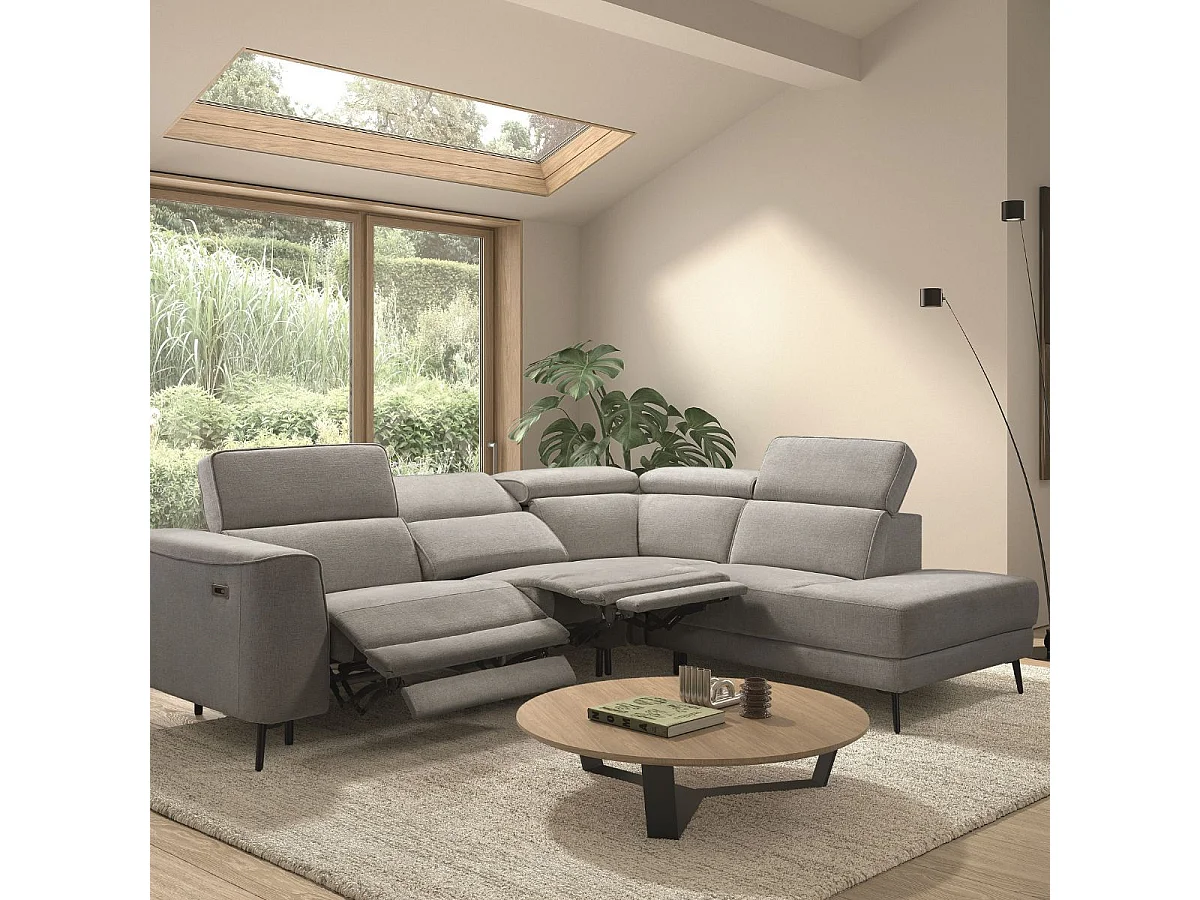 Canapé d'angle droit avec 2 places relax électrique tissu gris - BAMAKO