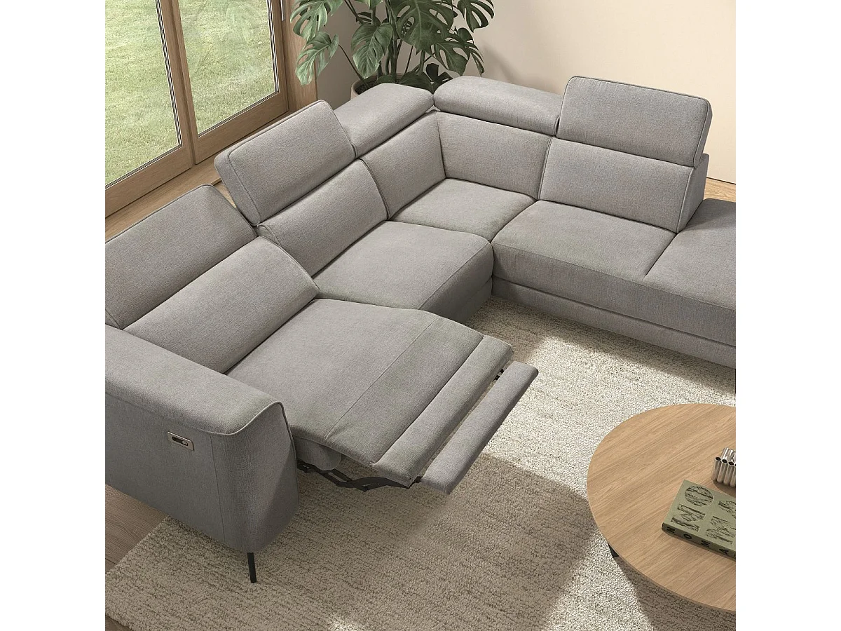 Canapé d'angle droit avec 2 places relax électrique tissu gris - BAMAKO