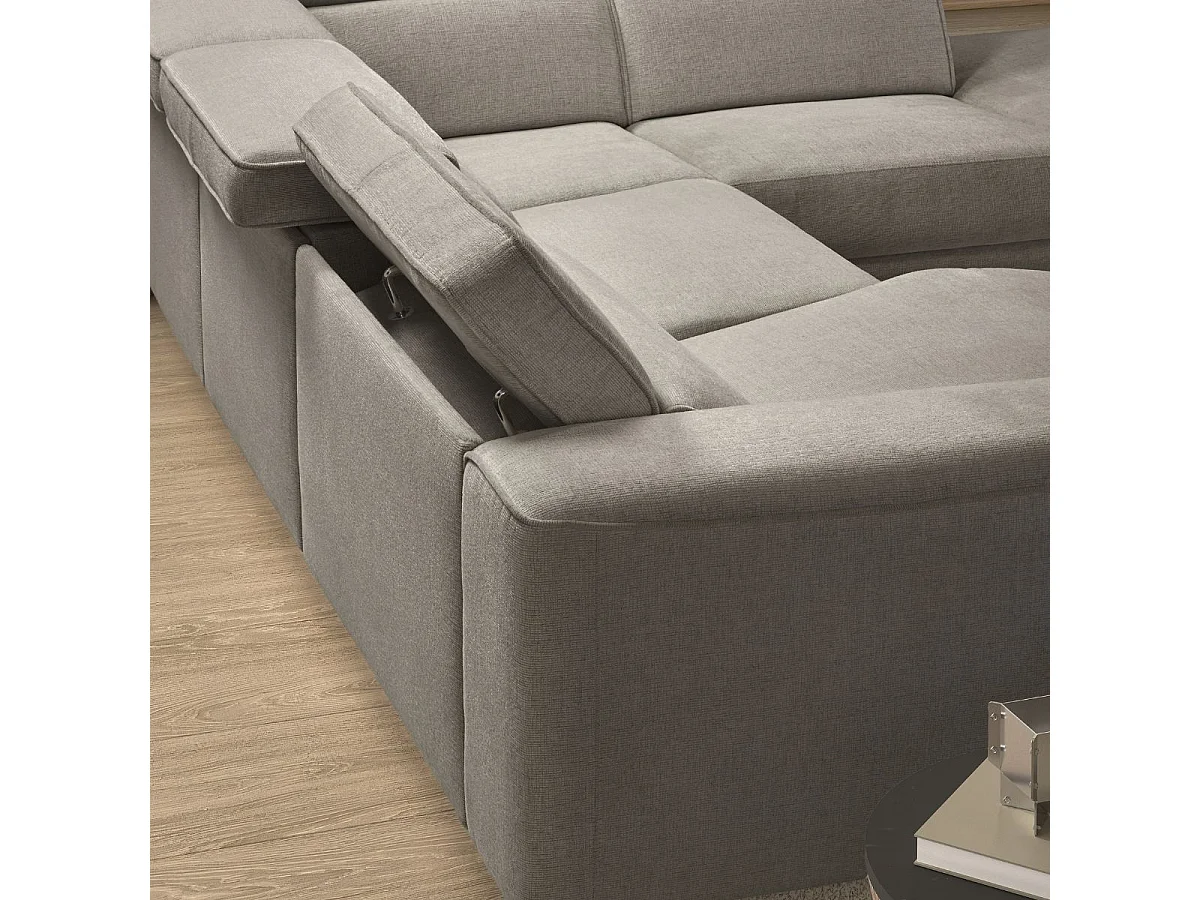 Canapé d'angle droit avec 2 places relax électrique tissu gris - BAMAKO
