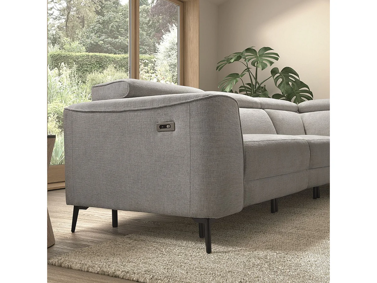 Canapé d'angle droit avec 2 places relax électrique tissu gris - BAMAKO