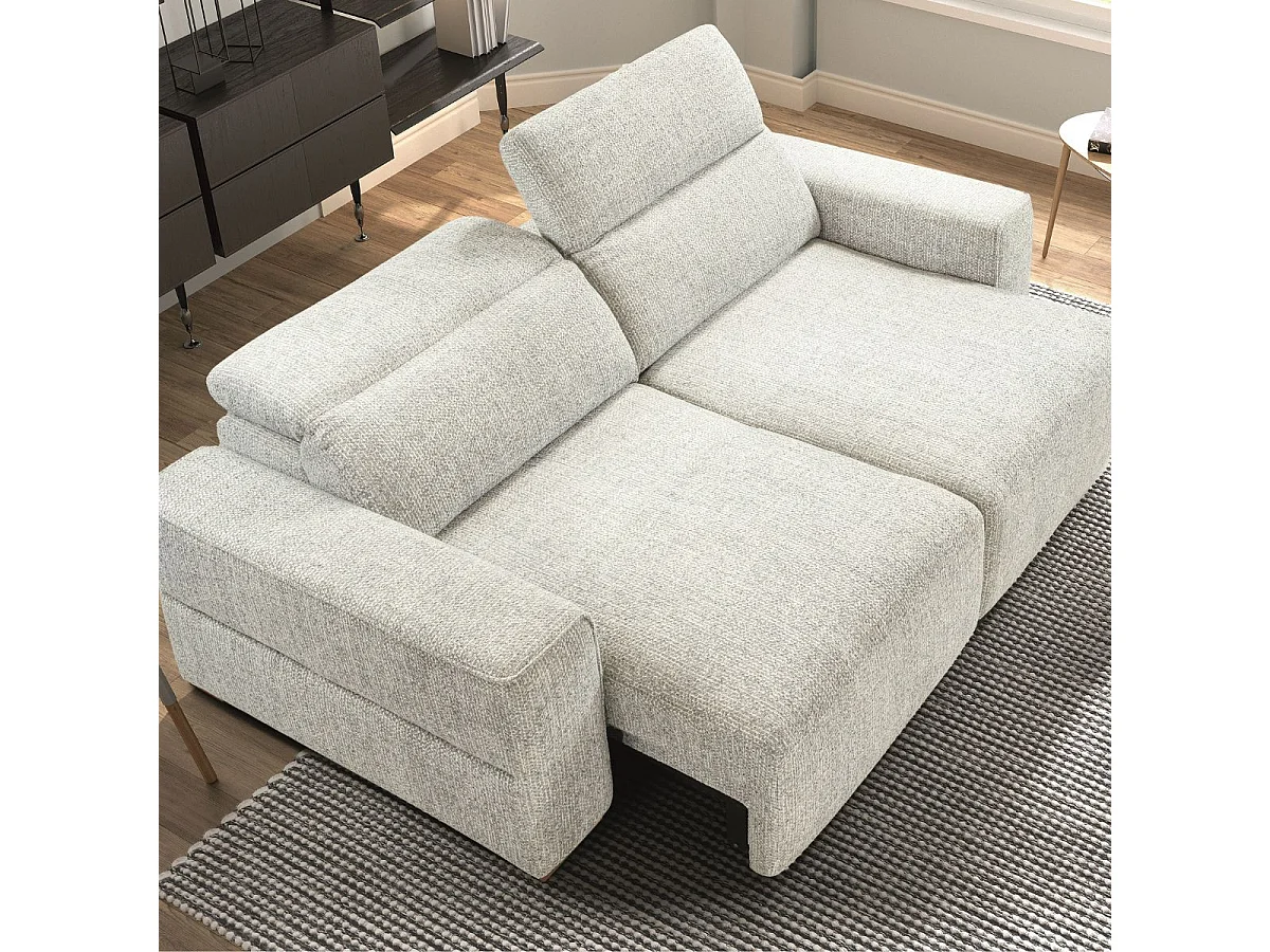 Canapé 3 places assises coulissantes électriques en tissu bouclé gris perle - HAVANA