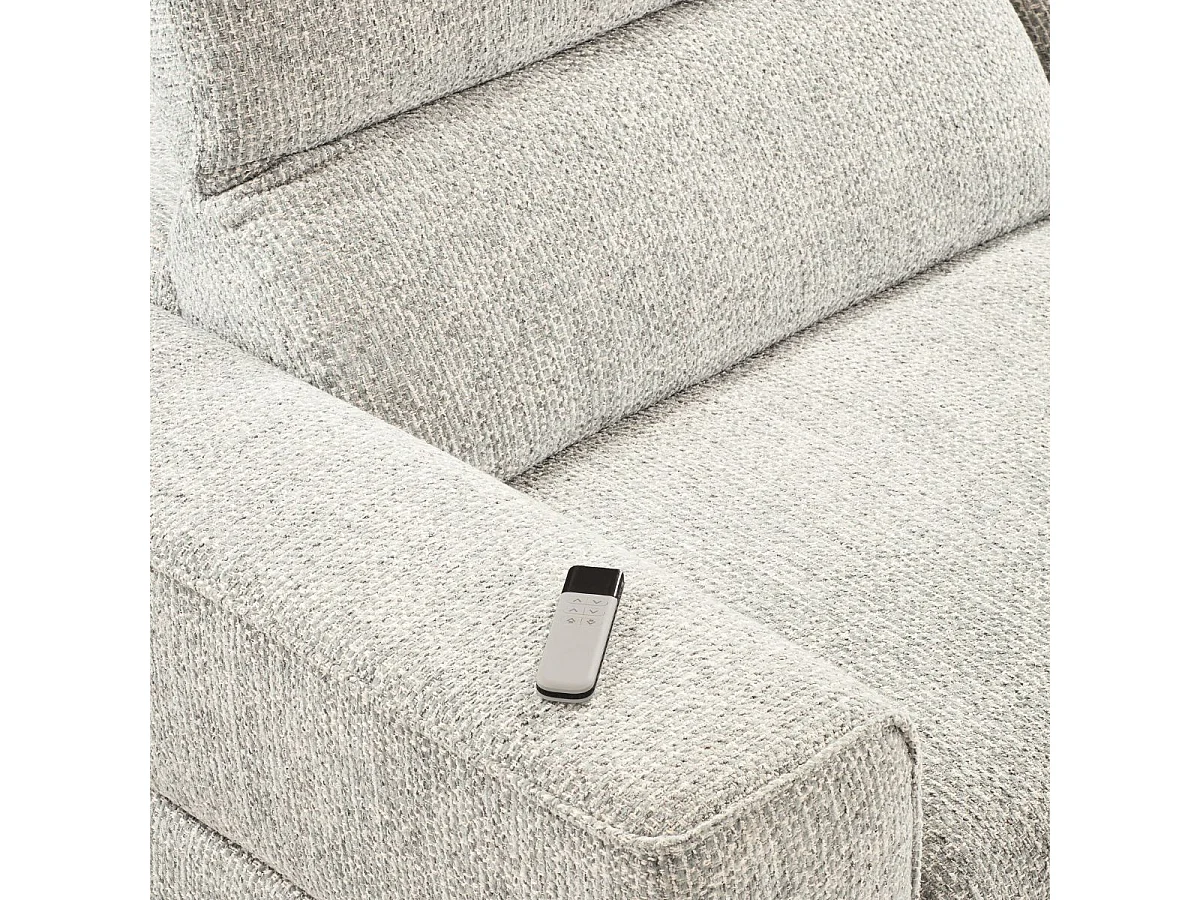 Canapé 3 places assises coulissantes électriques en tissu bouclé gris perle - HAVANA