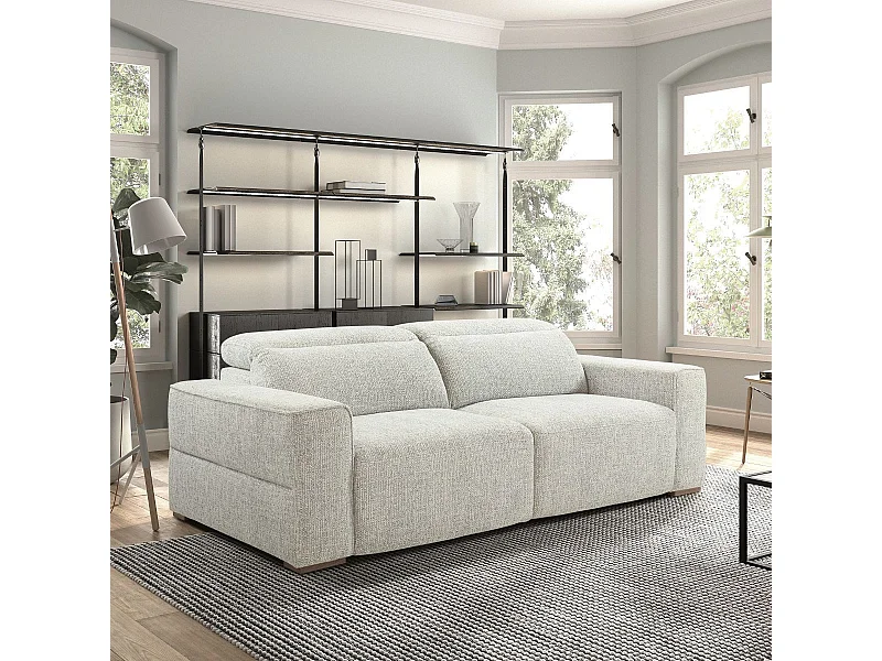 Canapé 3 places assises coulissantes électriques en tissu bouclé gris perle - HAVANA