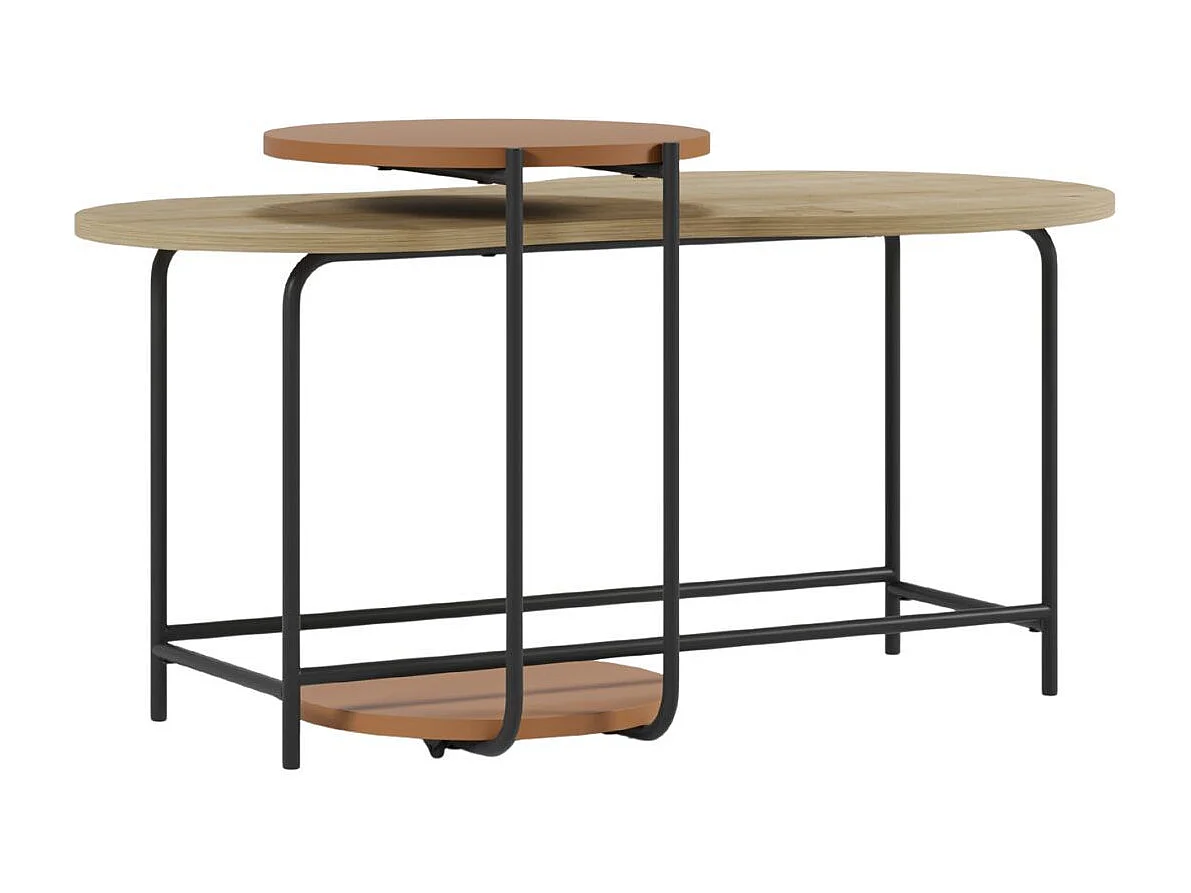 Tables basses gigogne 1 table ovale plateau imitation bois et 1 table ronde plateau terracotta piètement métal noir - RHEA