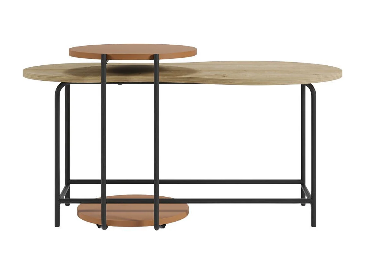 Tables basses gigogne 1 table ovale plateau imitation bois et 1 table ronde plateau terracotta piètement métal noir - RHEA