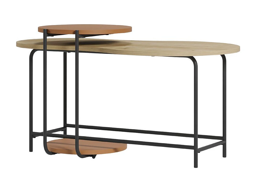 Tables basses gigogne 1 table ovale plateau imitation bois et 1 table ronde plateau terracotta piètement métal noir - RHEA