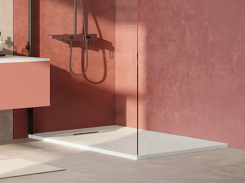 Receveur extra-plat à poser ou à encastrer recoupable en résine SMC avec siphon - Blanc mat - 120 x 80 cm - TARPOSA