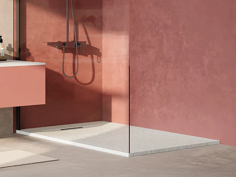 Receveur extra-plat à poser ou à encastrer recoupable en résine SMC avec siphon - Blanc mat - 140 x 90 cm - TARPOSA