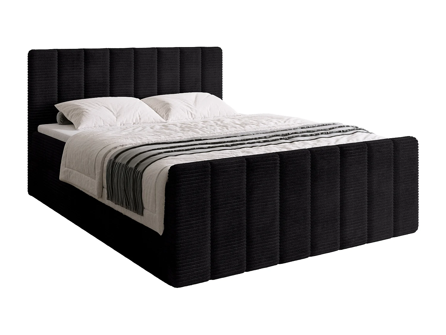 Lit boxspring avec rangement DENVER DUO - matelas - surmatelas - noir - 160x200 cm