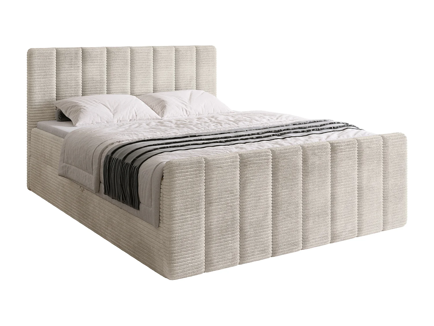 Lit boxspring avec rangement DENVER DUO - matelas - surmatelas - blanc - 140x200 cm