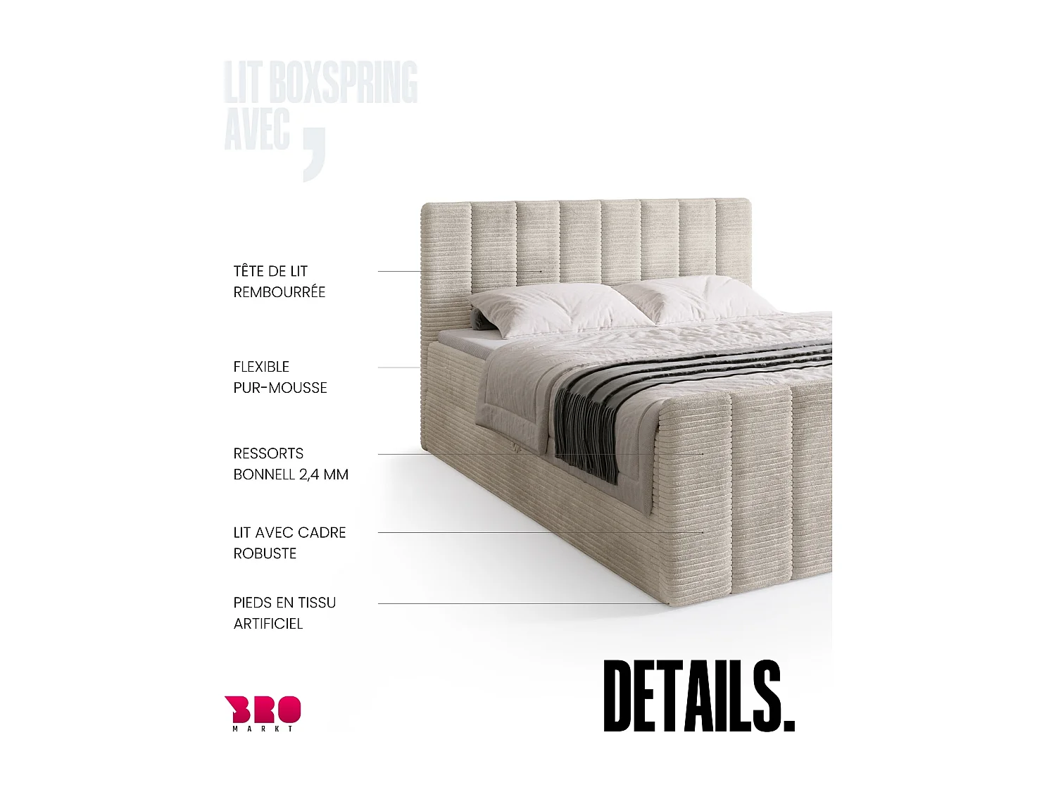 Lit boxspring avec rangement DENVER DUO - matelas - surmatelas - blanc - 140x200 cm