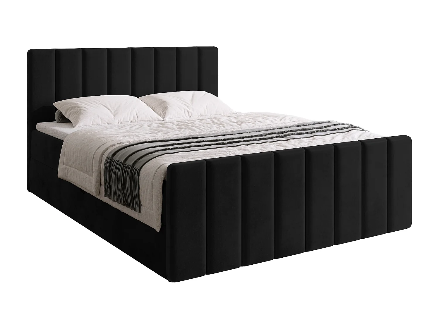 Lit boxspring avec rangement DENVER DUO - matelas - surmatelas - noir - 180x200 cm