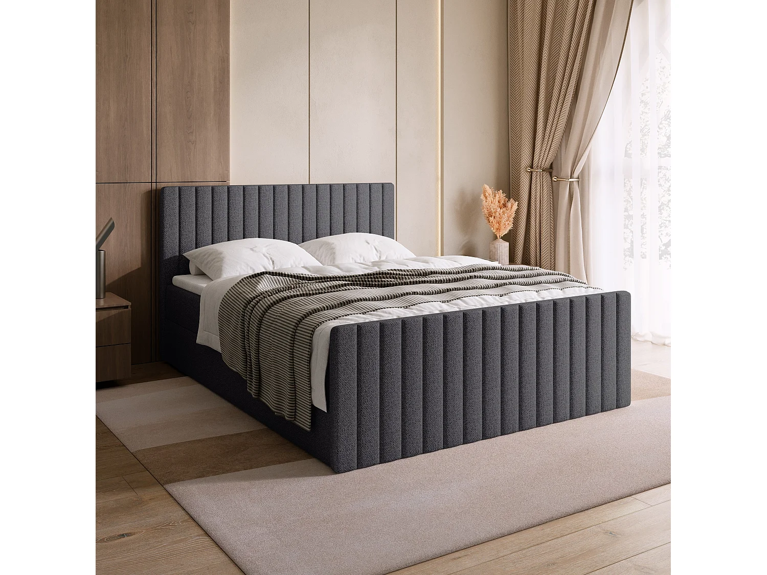 Lit boxspring avec rangement DREAM DUO - matelas - surmatelas - gris  - 140x200 cm