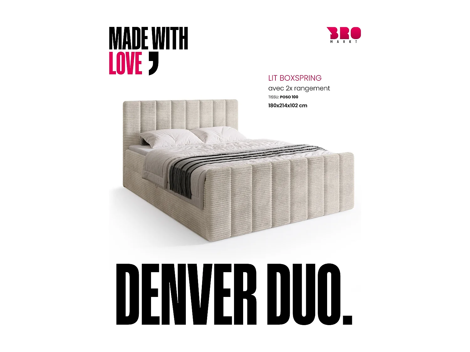 Lit boxspring avec rangement DENVER DUO - matelas - surmatelas - blanc - 180x200 cm