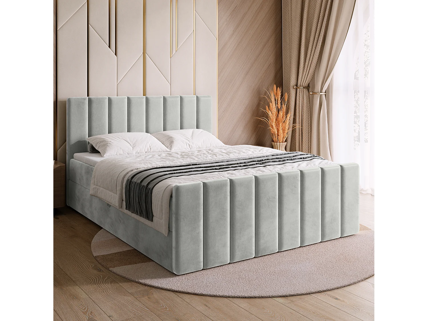 Lit boxspring avec rangement DENVER DUO - matelas - surmatelas - gris - 140x200 cm