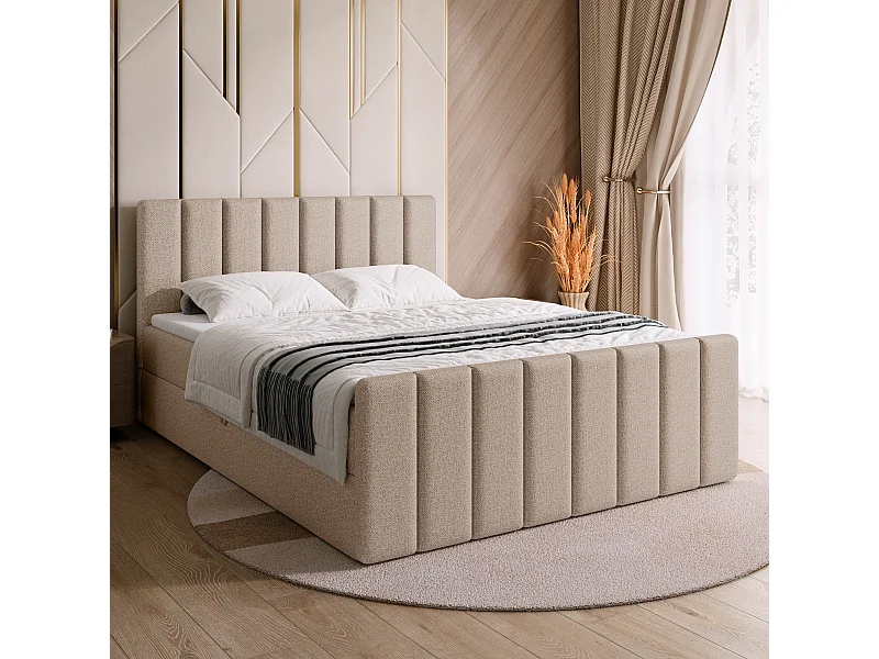 Lit boxspring avec rangement DENVER DUO - matelas - surmatelas - crème - 180x200 cm