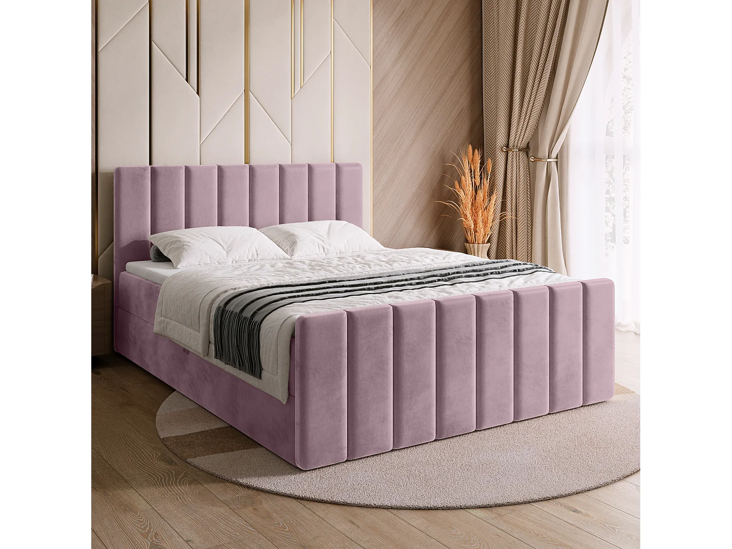 Lit boxspring avec rangement DENVER DUO - matelas - surmatelas - rose poudré - 180x200 cm