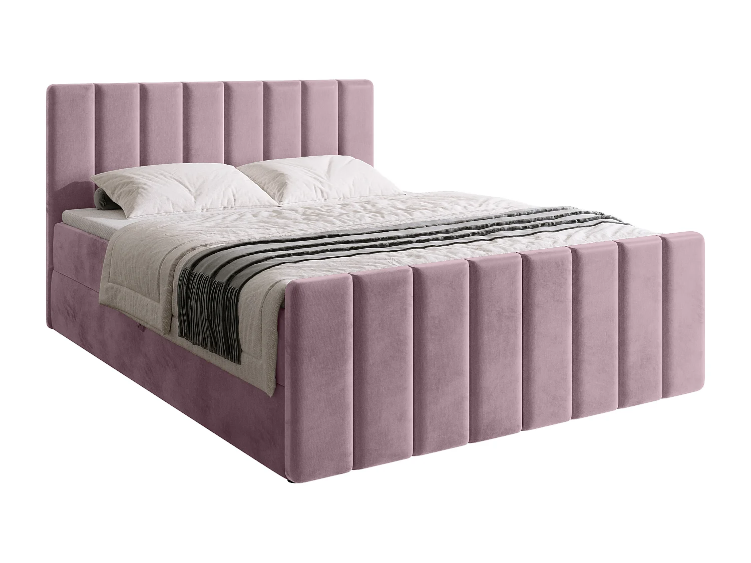 Lit boxspring avec rangement DENVER DUO - matelas - surmatelas - rose poudré - 180x200 cm