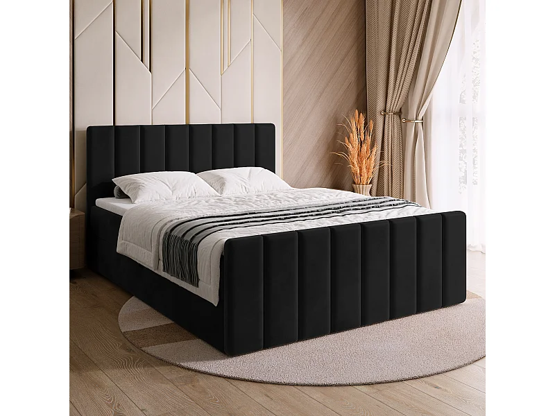 Lit boxspring avec rangement DENVER DUO - matelas - surmatelas - noir - 160x200 cm