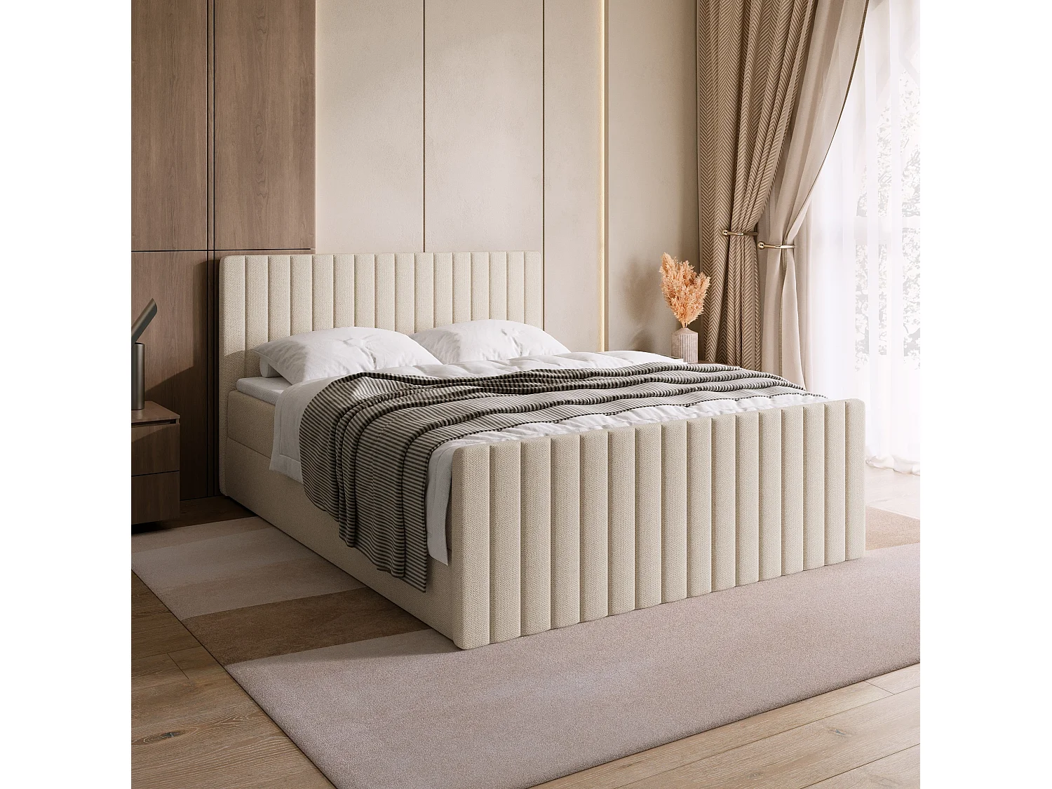 Lit boxspring avec rangement DREAM DUO - matelas - surmatelas - beige - 140x200 cm