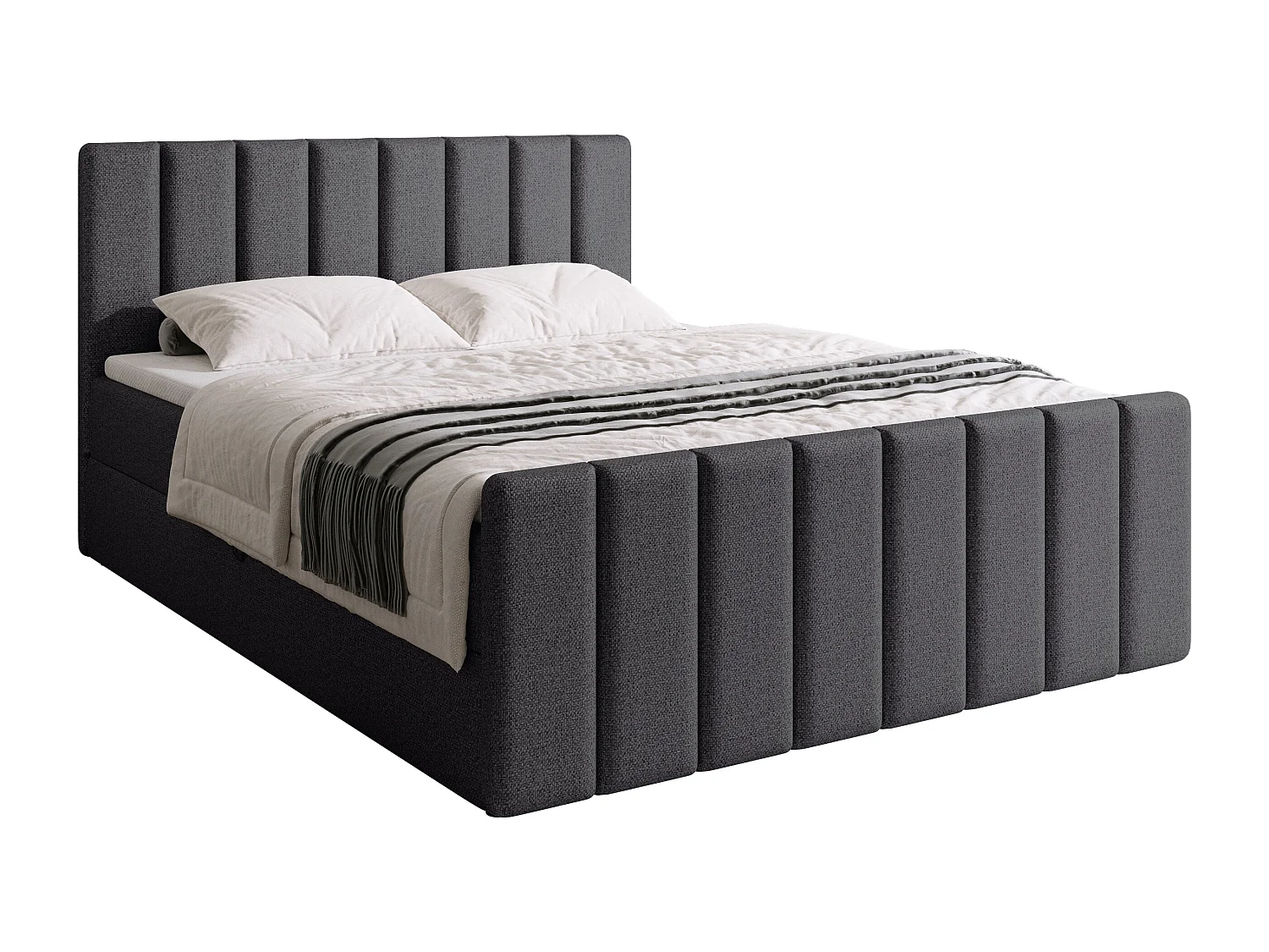 Lit boxspring avec rangement DENVER DUO - matelas - surmatelas - gris  - 140x200 cm