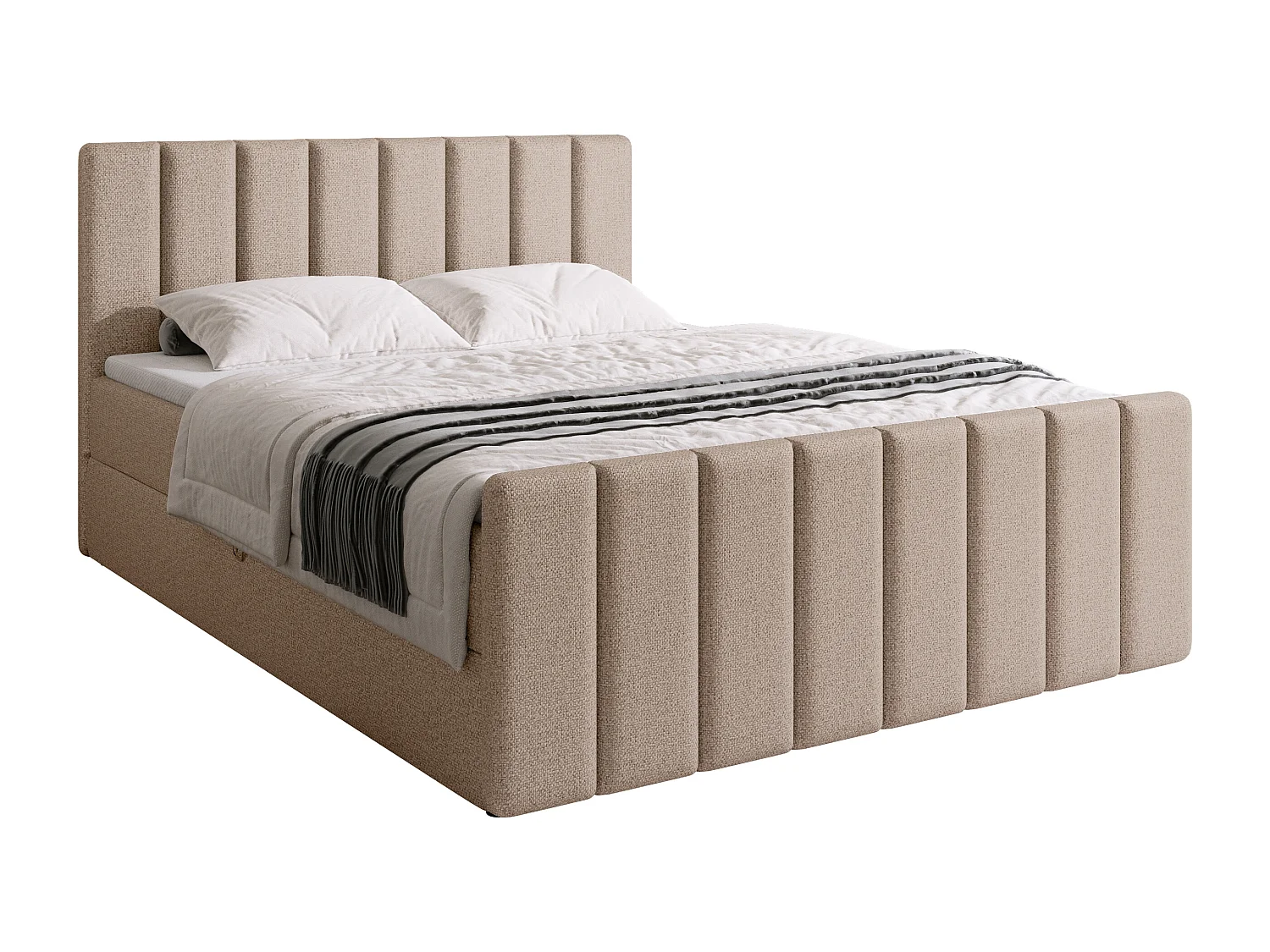 Boxspringbed met hoofdeinde, matras en dekmatras - DENVER DUO - 160x200 - crème