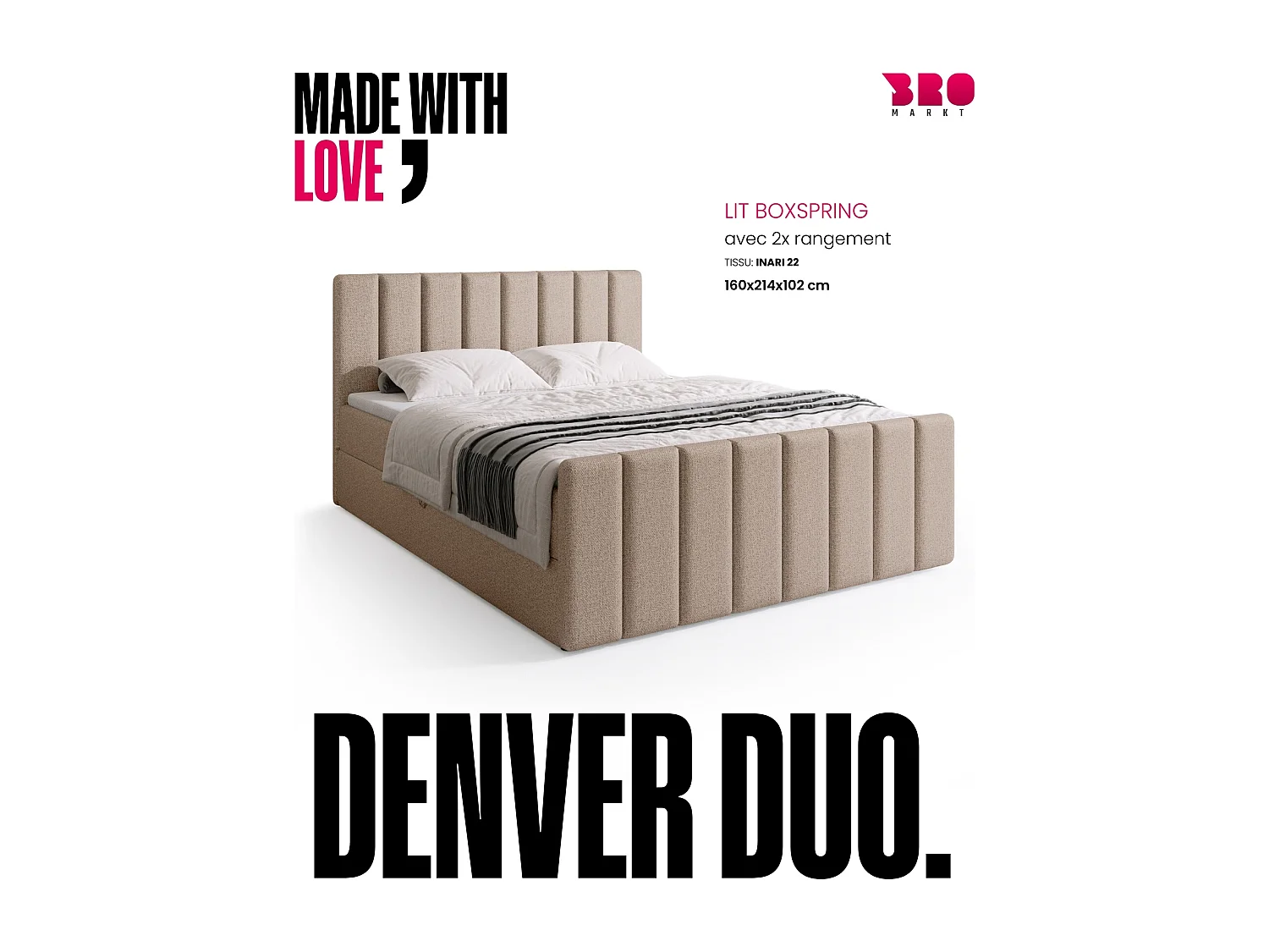 Boxspringbed met hoofdeinde, matras en dekmatras - DENVER DUO - 160x200 - crème