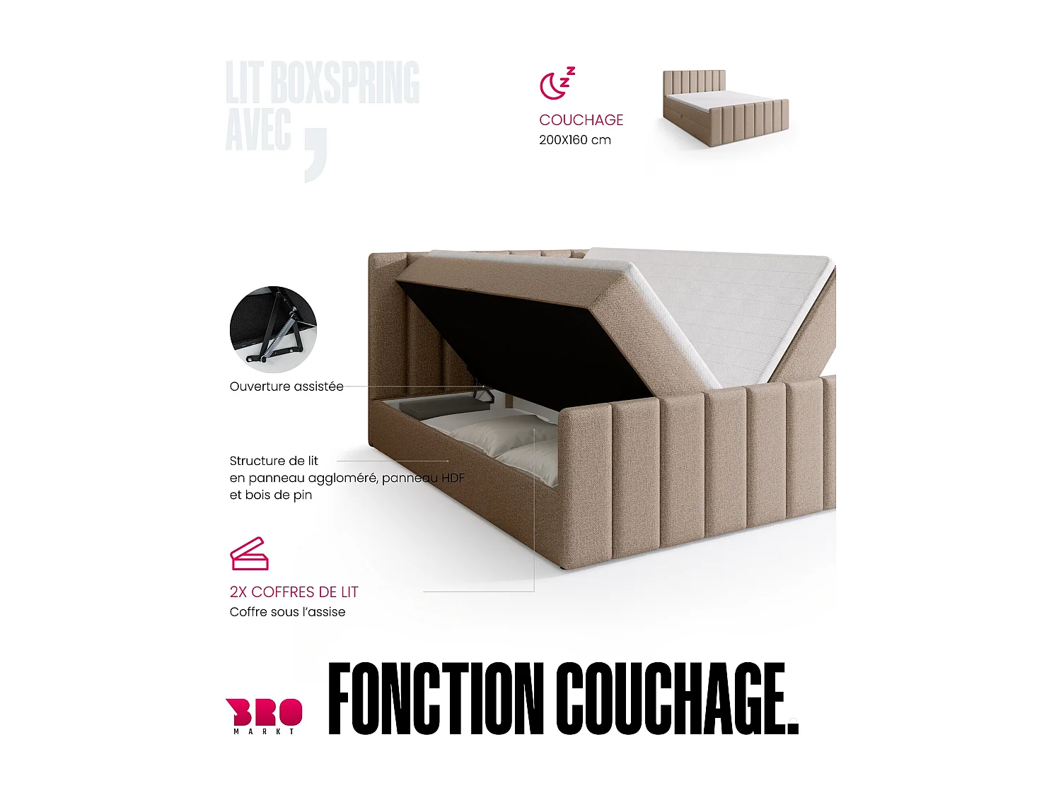 Boxspringbed met hoofdeinde, matras en dekmatras - DENVER DUO - 160x200 - crème