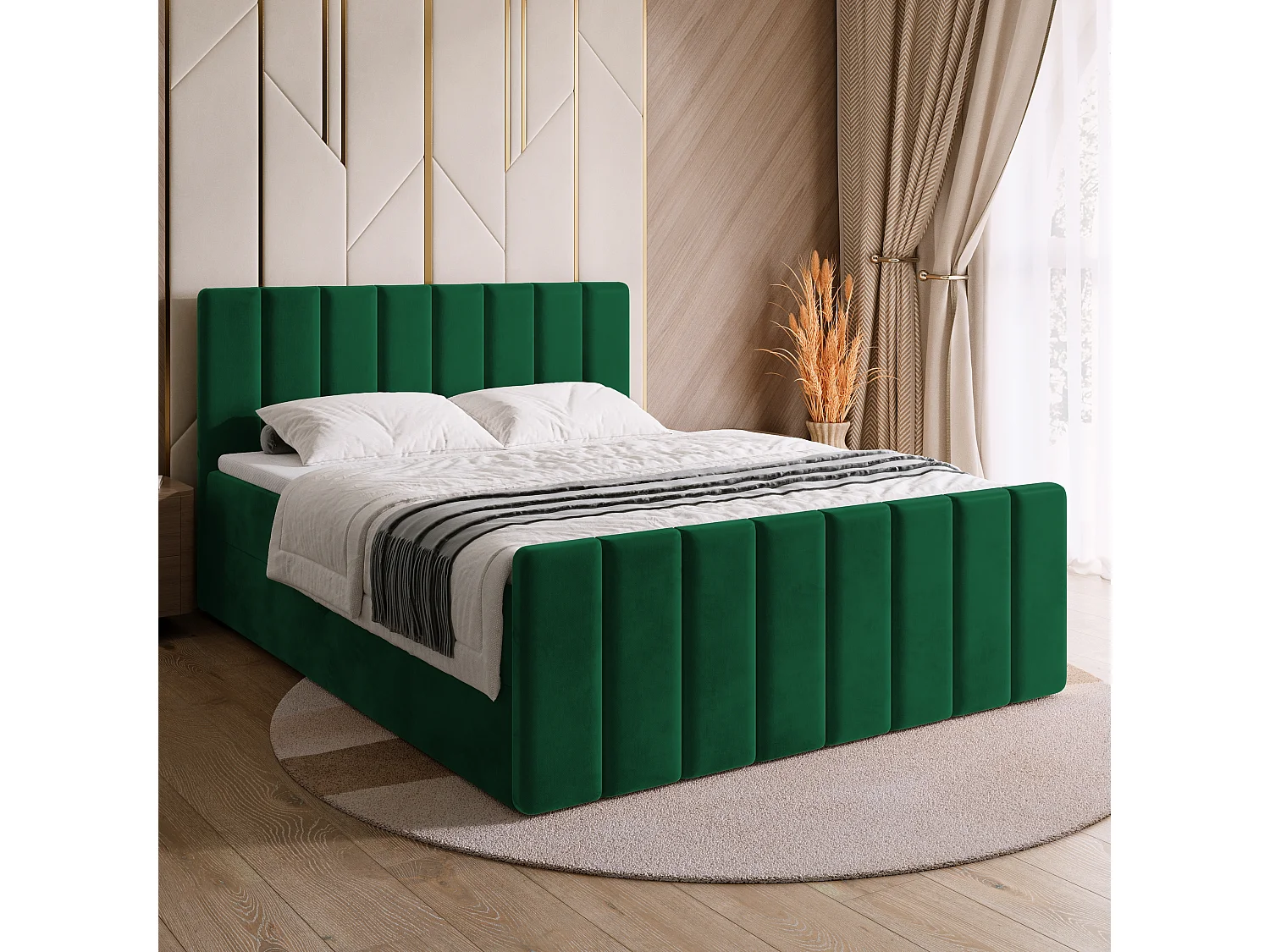 Lit boxspring avec rangement DENVER DUO - matelas - surmatelas - vert foncé - 180x200 cm