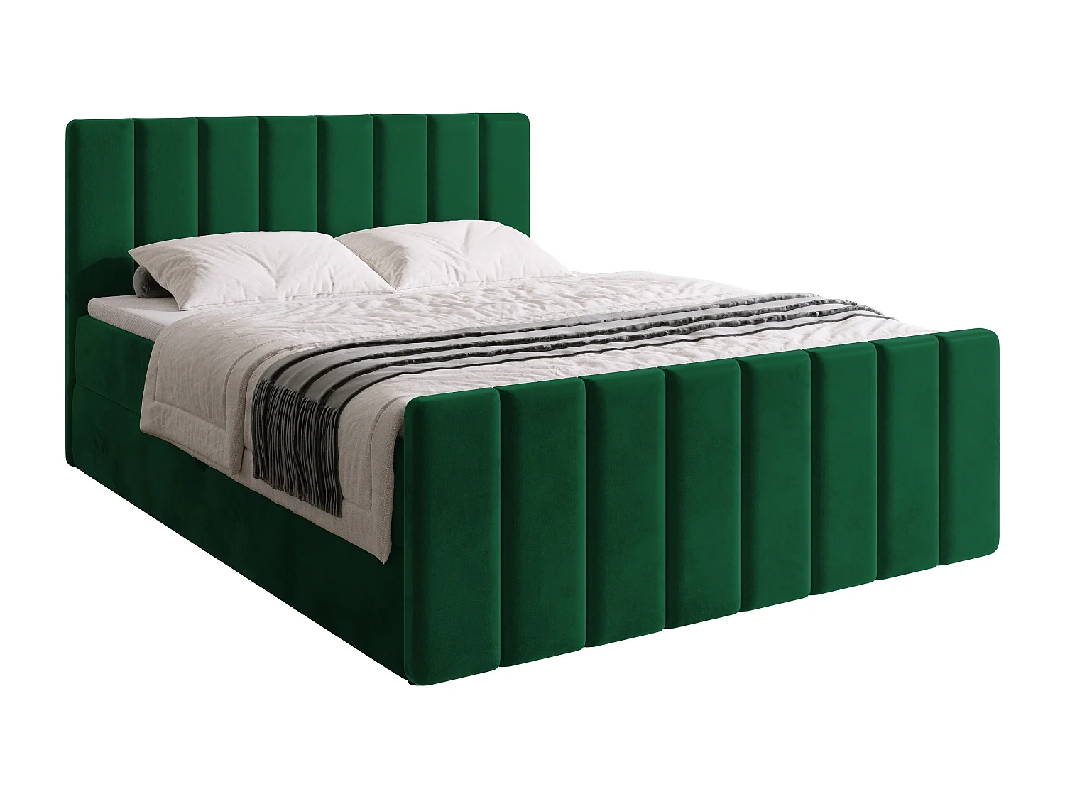 Lit boxspring avec rangement DENVER DUO - matelas - surmatelas - vert foncé - 180x200 cm
