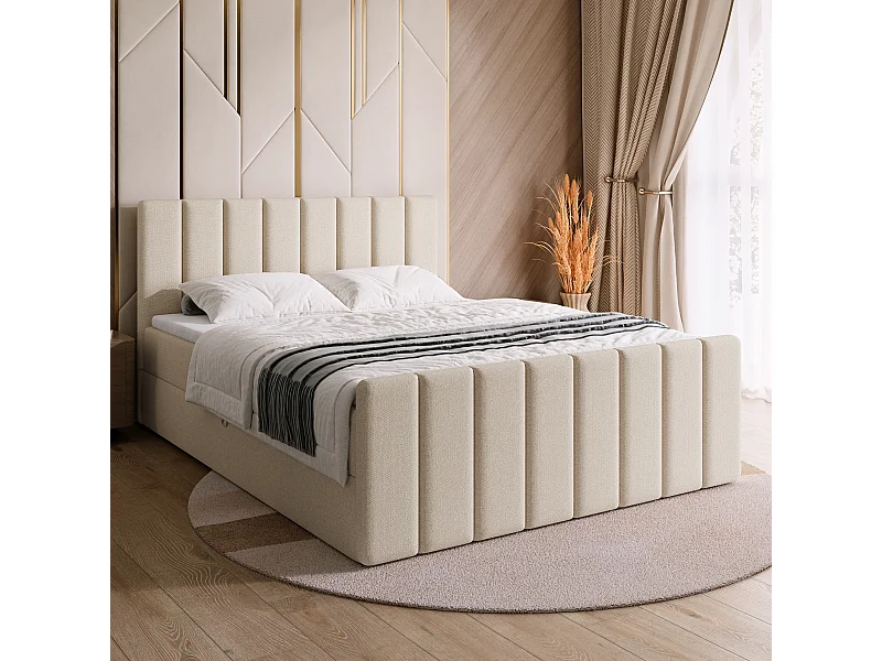 Lit boxspring avec rangement DENVER DUO - matelas - surmatelas - beige - 180x200 cm