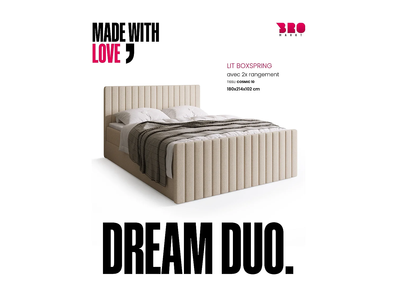 Lit boxspring avec rangement DREAM DUO - matelas - surmatelas - beige - 180x200 cm