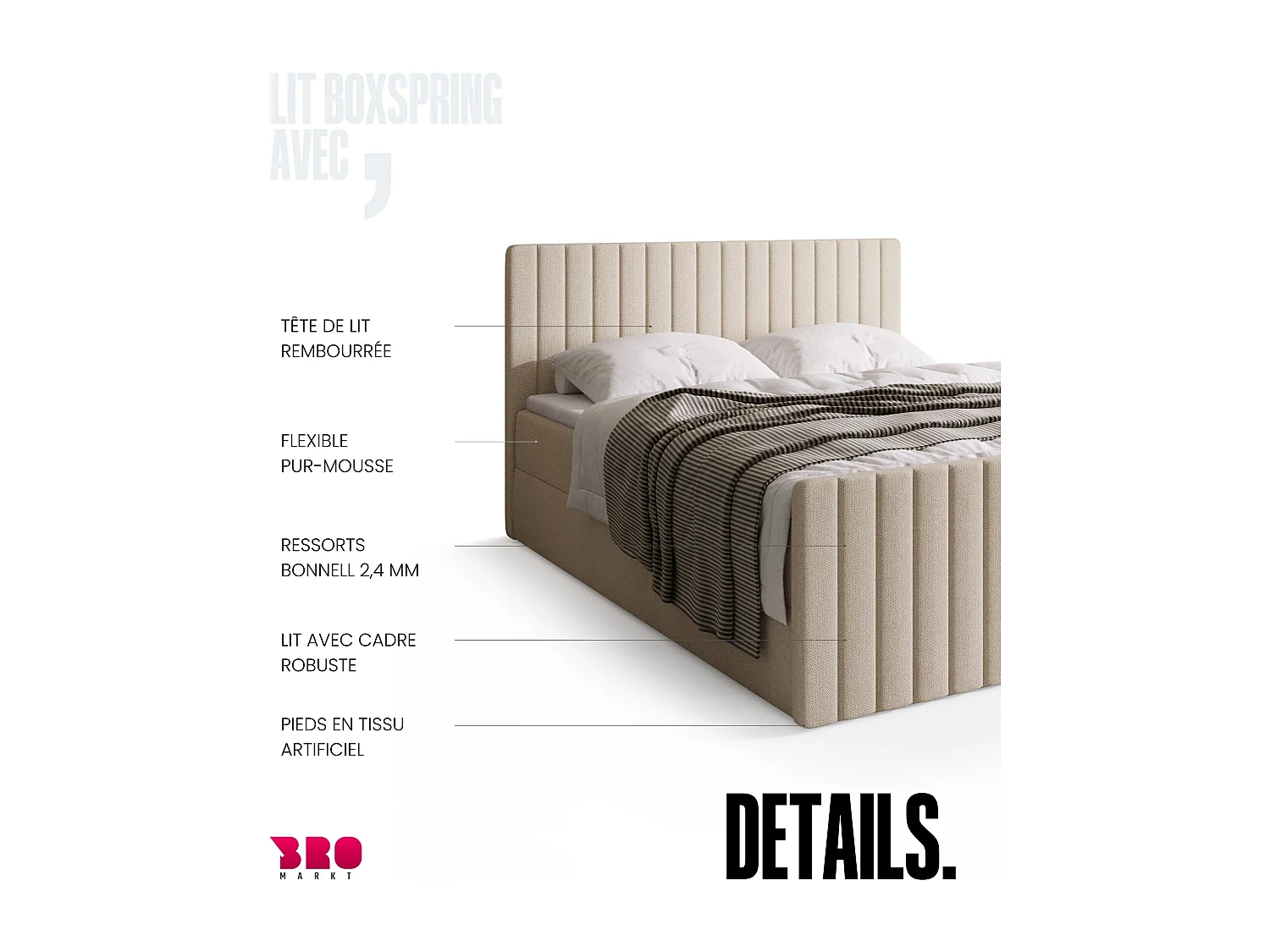 Lit boxspring avec rangement DREAM DUO - matelas - surmatelas - beige - 180x200 cm