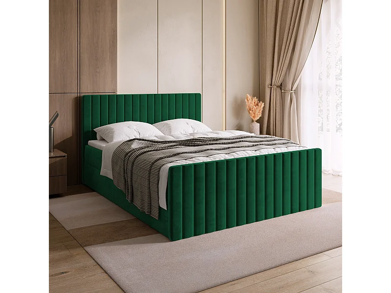Lit boxspring avec rangement DREAM DUO - matelas - surmatelas - vert foncé - 140x200 cm