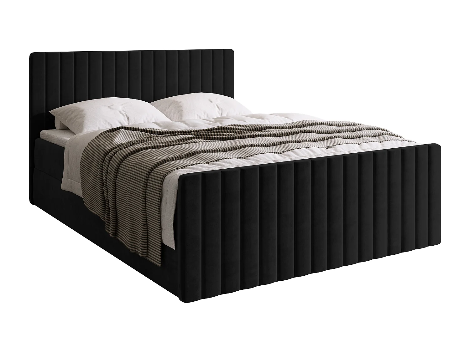 Lit boxspring avec rangement DREAM DUO - matelas - surmatelas - noir - 160x200 cm