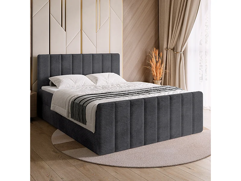 Lit boxspring avec rangement DENVER DUO - matelas - surmatelas - gris - 180x200 cm
