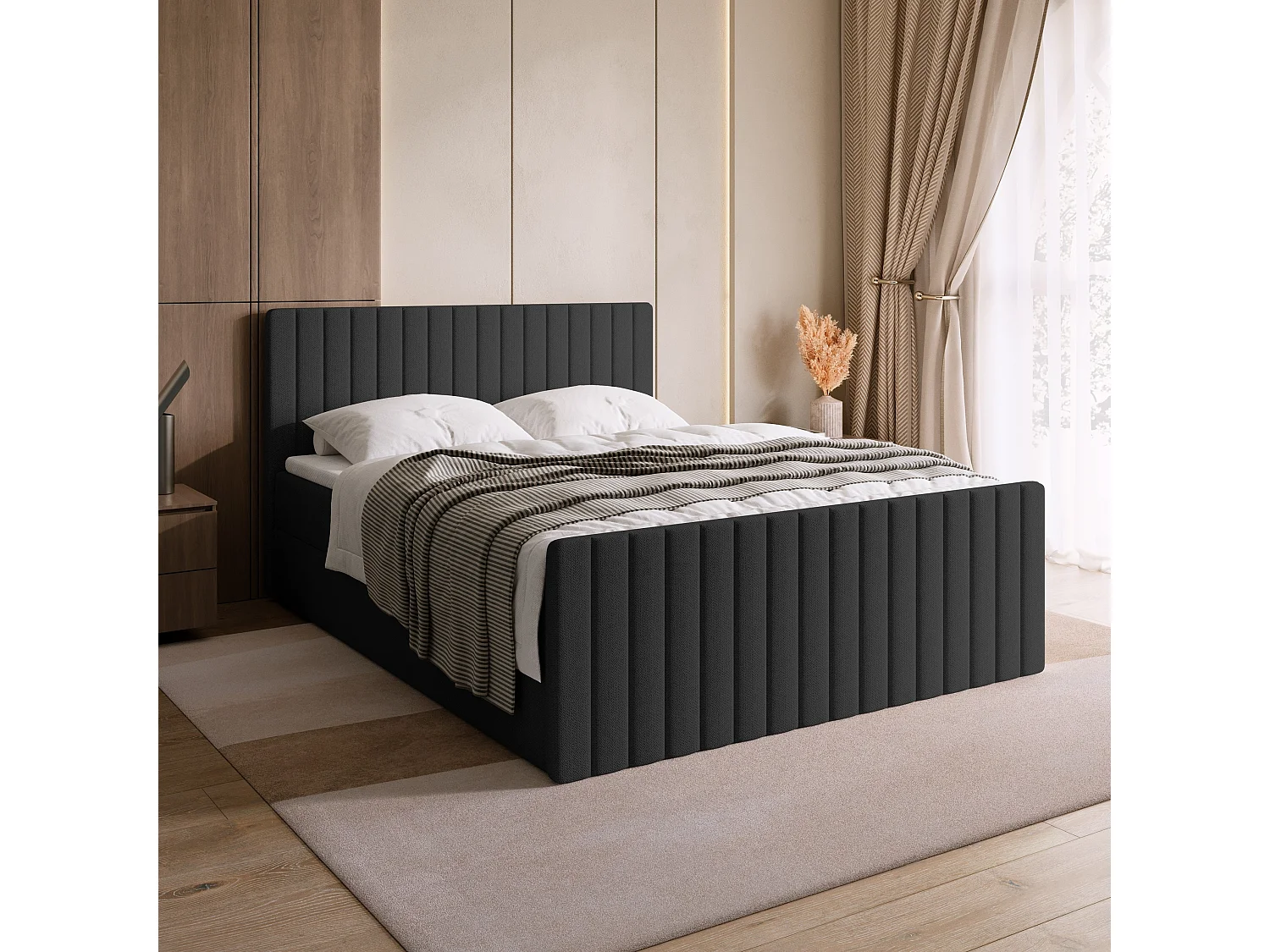 Lit boxspring avec rangement DREAM DUO - matelas - surmatelas - gris foncé - 160x200 cm