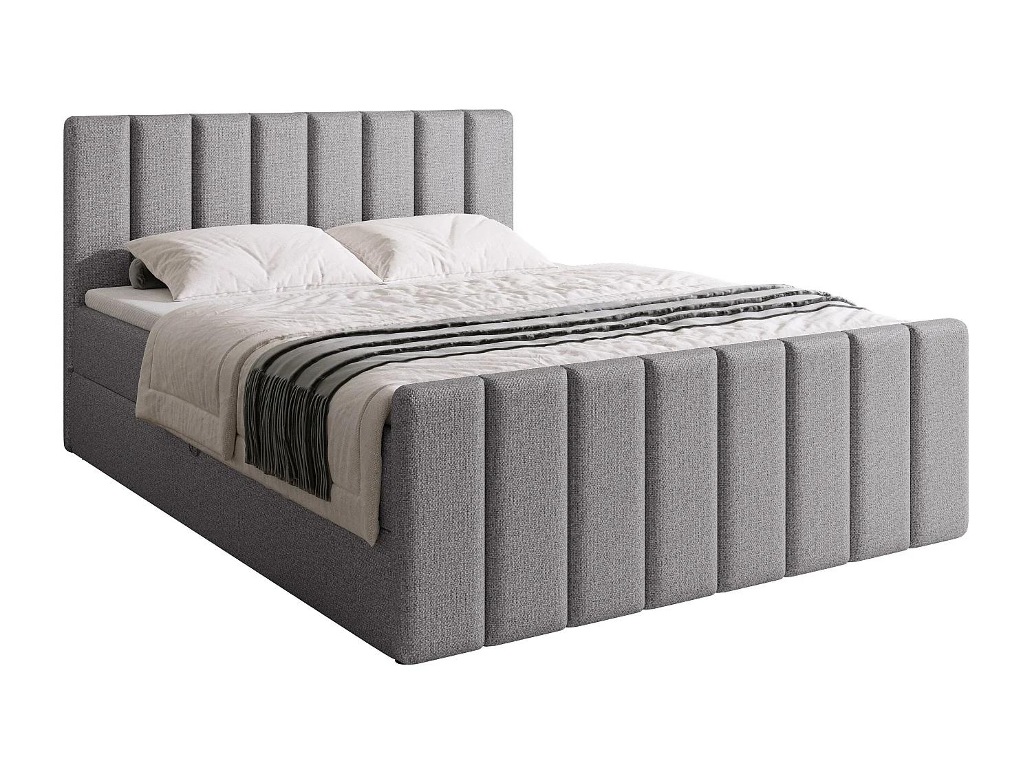 Lit boxspring avec rangement DENVER DUO - matelas - surmatelas - gris clair - 180x200 cm