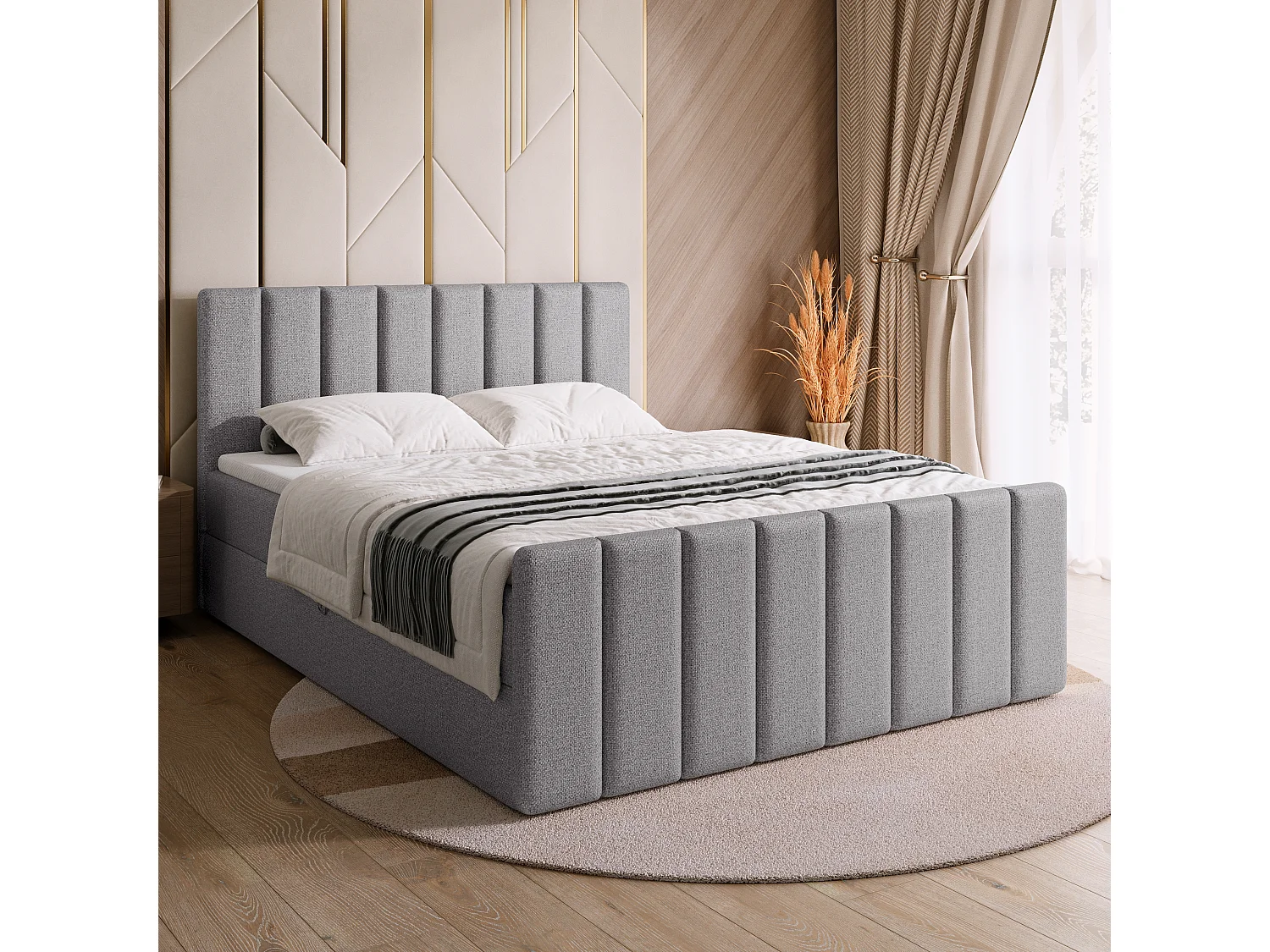 Lit boxspring avec rangement DENVER DUO - matelas - surmatelas - gris clair - 140x200 cm