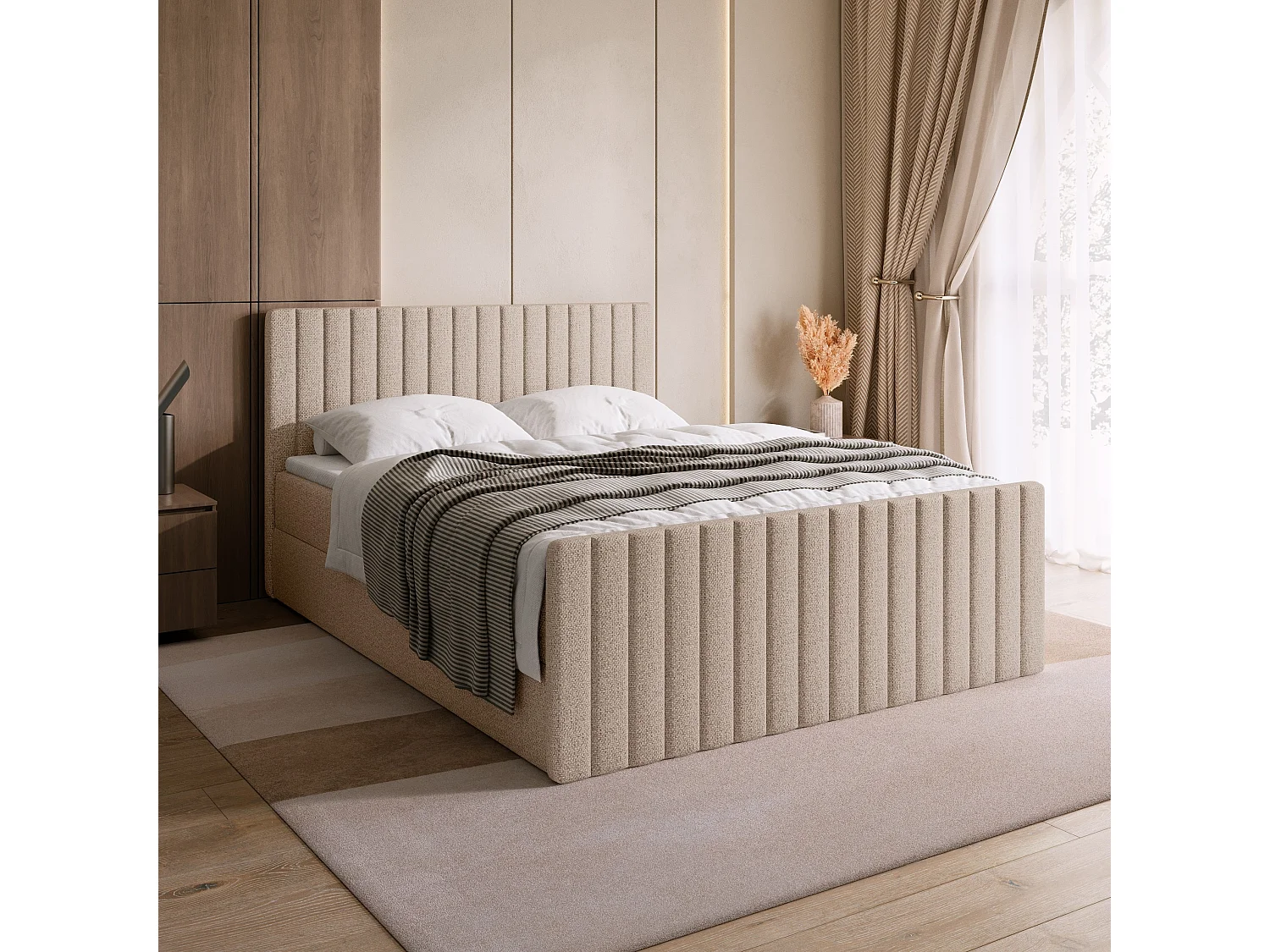 Lit boxspring avec rangement DREAM DUO - matelas - surmatelas - crème - 140x200 cm