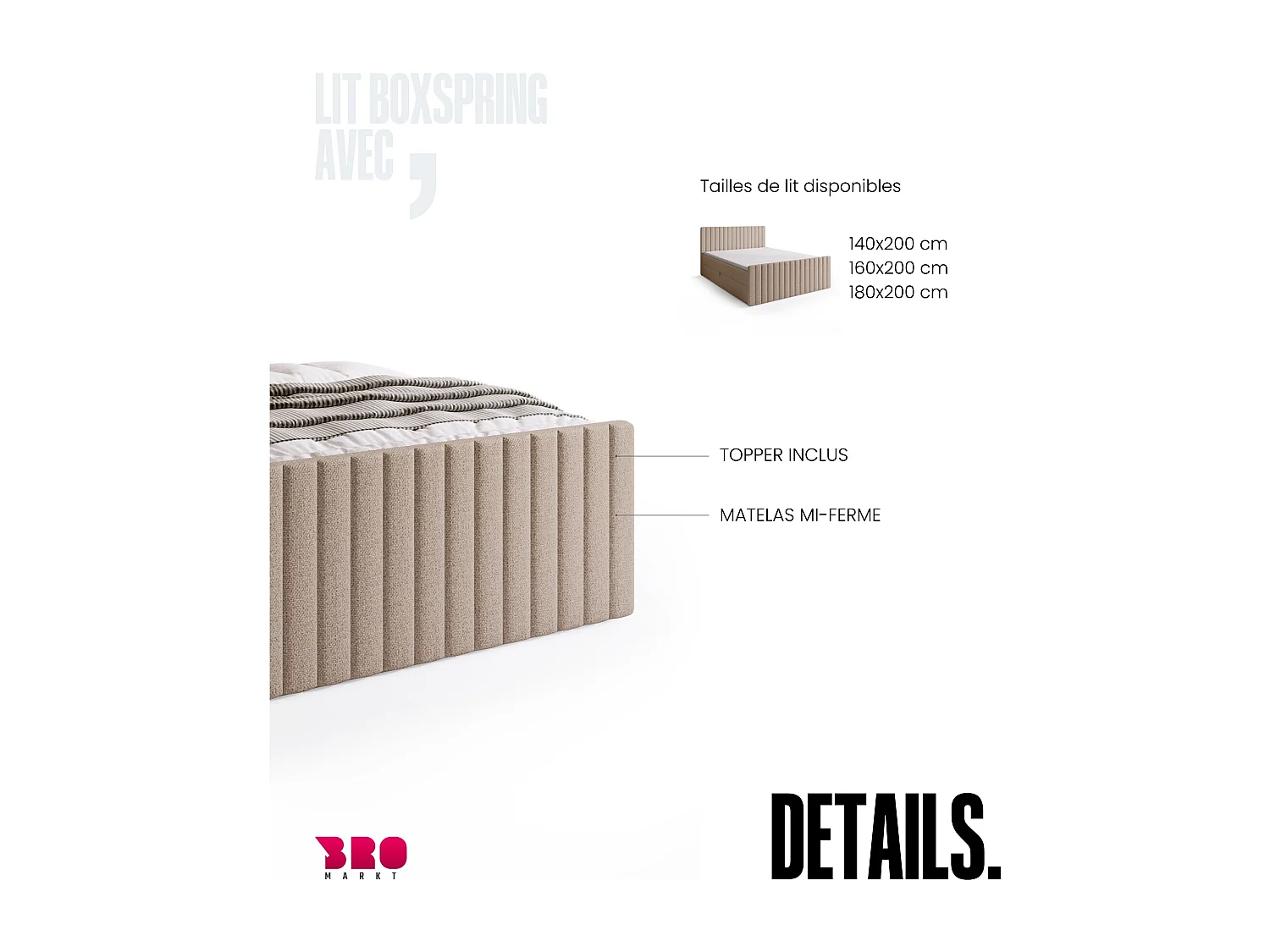 Lit boxspring avec rangement DREAM DUO - matelas - surmatelas - crème - 140x200 cm