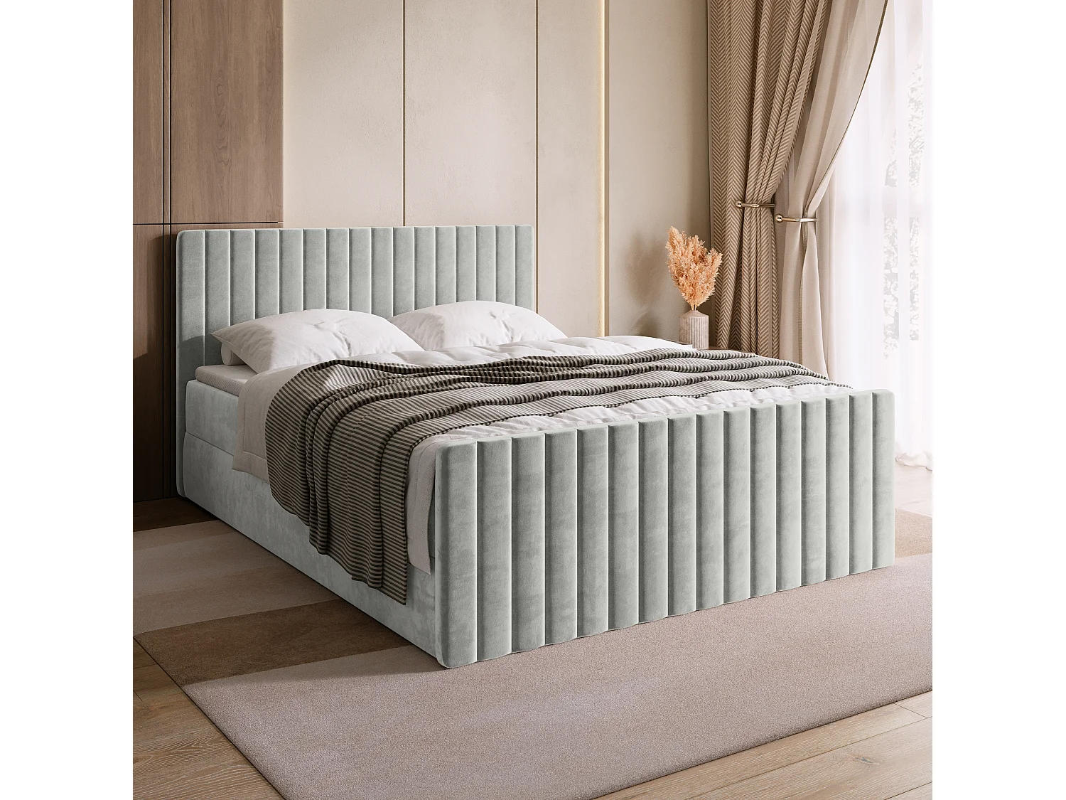 Lit boxspring avec rangement DREAM DUO - matelas - surmatelas - gris - 160x200 cm